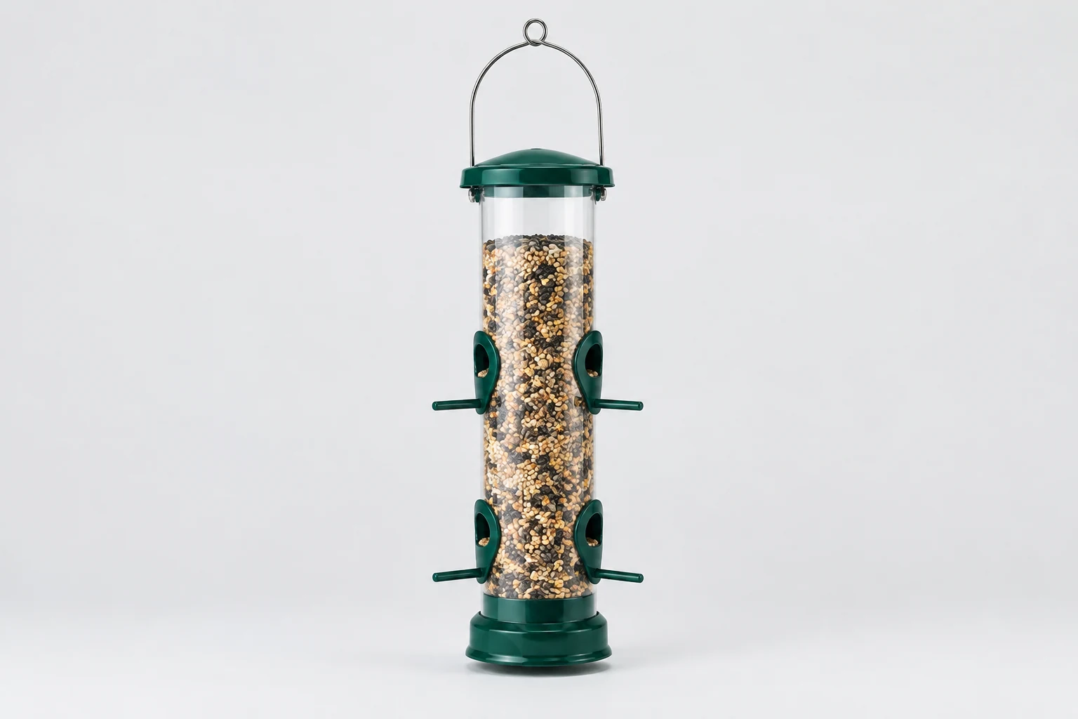 Four-port hanging tube seed feeder