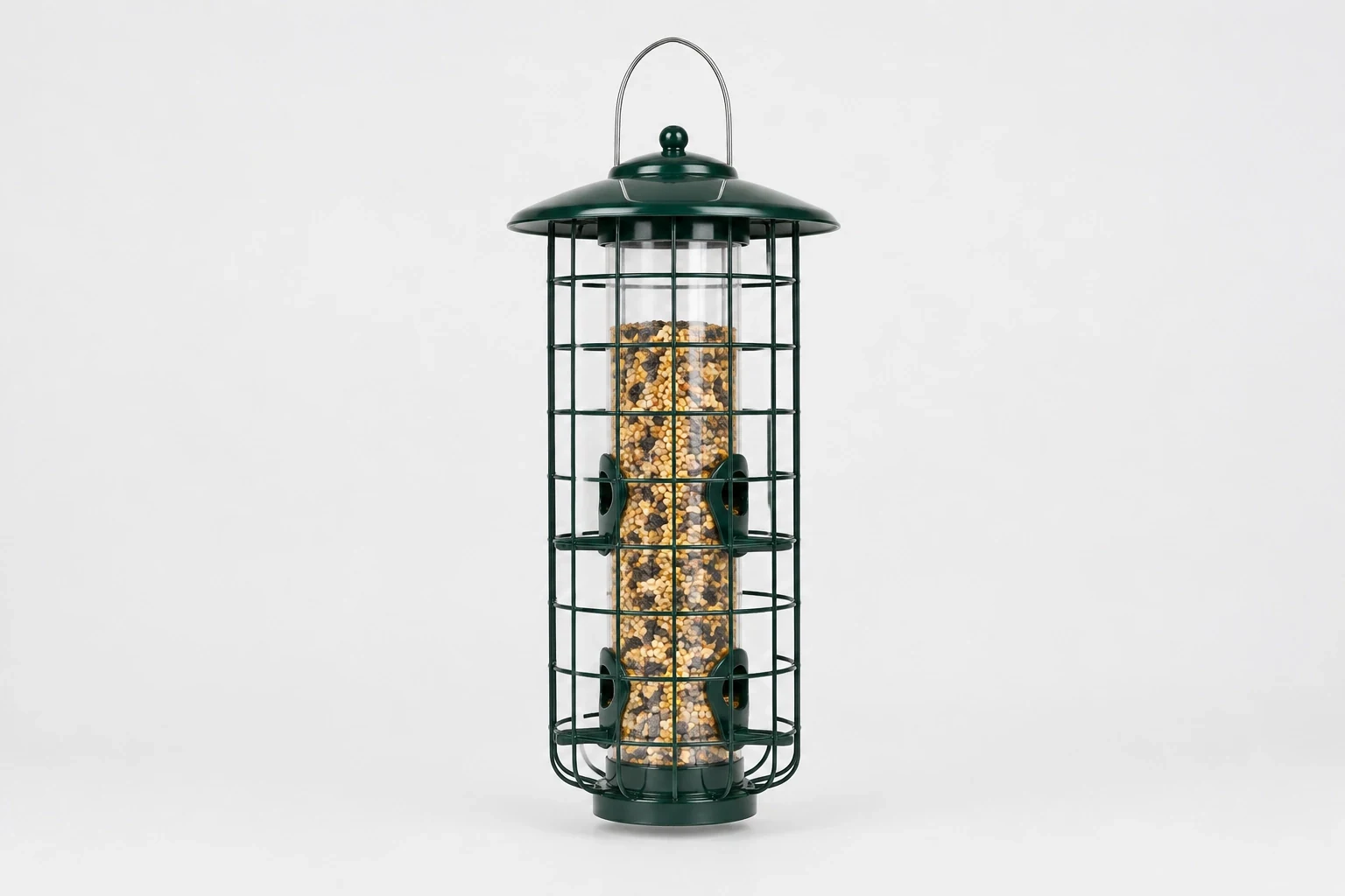 Squirrel-proof caged seed feeder